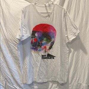 Spoon Hot Thoughts White Tee with Multicolor Skull Design